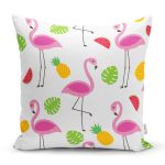 Realhomes Meyveler Arasında Flamingo Tasarımlı Dijital Baskılı Modern Yastık Kırlent Kılıfı Realhomes