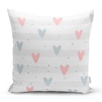 - Rh-K1031 - Realhomes Realhomes Mint Yeşili Çizgiler Üzerine Kalp Motifli Özel Tasarım Dijital Baskılı Modern Yastık Kırlent Kılıfı Realhomes