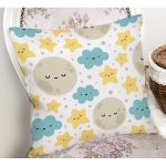 Realhomes Renkli Bulut Ay Tasarımlı Dijital Baskılı Modern Yastık Kırlent Kılıfı Realhomes