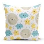 Realhomes Renkli Bulut Ay Tasarımlı Dijital Baskılı Modern Yastık Kırlent Kılıfı Realhomes