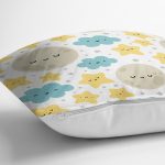 Realhomes Renkli Bulut Ay Tasarımlı Dijital Baskılı Modern Yastık Kırlent Kılıfı Realhomes