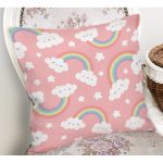 Realhomes Pembe Zeminde Gökkuşağı Tasarımlı Dijital Baskılı Modern Yastık Kırlent Kılıfı Realhomes