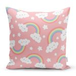 Realhomes Pembe Zeminde Gökkuşağı Tasarımlı Dijital Baskılı Modern Yastık Kırlent Kılıfı Realhomes