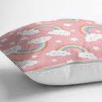 Realhomes Pembe Zeminde Gökkuşağı Tasarımlı Dijital Baskılı Modern Yastık Kırlent Kılıfı Realhomes