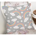 Realhomes Gri Zeminde Gökkuşağı Tasarımlı Dijital Baskılı Modern Yastık Kırlent Kılıfı Realhomes