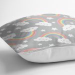 Realhomes Gri Zeminde Gökkuşağı Tasarımlı Dijital Baskılı Modern Yastık Kırlent Kılıfı Realhomes