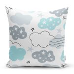 - merry christmas - Realhomes Realhomes Açık Mavi Bulut Motifli Özel Tasarım Dijital Baskılı Modern Yastık Kırlent Kılıfı Realhomes