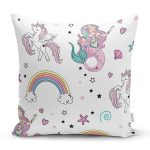 Realhomes Unicorn ve Deniz Kızı Tasarımlı Dijital Baskılı Modern Yastık Kırlent Kılıfı Realhomes