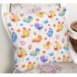 - Rh-K1043-1 - Realhomes  Realhomes Mutlu Kuşlar Çizimli Özel Tasarım Dijital Baskılı Modern Yastık Kırlent Kılıfı Realhomes