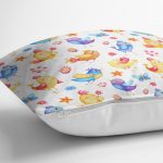 - Rh-K1043-2 - Realhomes  Realhomes Mutlu Kuşlar Çizimli Özel Tasarım Dijital Baskılı Modern Yastık Kırlent Kılıfı Realhomes