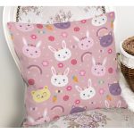 Sevimli Tavşan Ve Kedi Dijital Baskılı Özel Tasarım Modern Yastık Kırlent Kılıfı Realhomes