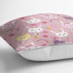 Sevimli Tavşan Ve Kedi Dijital Baskılı Özel Tasarım Modern Yastık Kırlent Kılıfı Realhomes