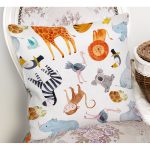 - Rh-K1045-1 - Realhomes  Realhomes Sevimli Hayvanlar Çizimli Özel Tasarım Dijital Baskılı Modern Yastık Kırlent Kılıfı Realhomes