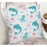 - Печать - Realhomes Realhomes Deniz Motifli Gülen Yunus Tasarımlı Dijital Baskılı Modern Yastık Kırlent Kılıfı Realhomes
