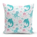 - Печать - Realhomes Realhomes Deniz Motifli Gülen Yunus Tasarımlı Dijital Baskılı Modern Yastık Kırlent Kılıfı Realhomes