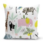 Realhomes Hayvanat Bahçesi Konseptli Hayvan Motifli Özel Tasarım Dijital Baskılı Modern Yastık Kırlent Kılıfı Realhomes