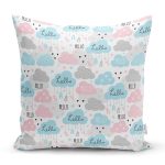 Realhomes Hello Baby Renkli Bulutlar Özel Tasarım Dijital Baskılı Modern Yastık Kırlent Kılıfı Realhomes