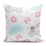 Realhomes Bisikletli Kedicik Özel Tasarım Dijital Baskılı Modern Yastık Kırlent Kılıfı Realhomes