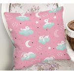 - Seamless pattern with cartoon sleeping hares - Realhomes  Realhomes Pembe Zeminde Bulut Üstünde Tavşan Motifli Özel Tasarım Dijital Baskılı Modern Yastık Kırlent Kılıfı Realhomes