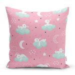 - Seamless pattern with cartoon sleeping hares - Realhomes  Realhomes Pembe Zeminde Bulut Üstünde Tavşan Motifli Özel Tasarım Dijital Baskılı Modern Yastık Kırlent Kılıfı Realhomes