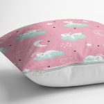 - Seamless pattern with cartoon sleeping hares - Realhomes  Realhomes Pembe Zeminde Bulut Üstünde Tavşan Motifli Özel Tasarım Dijital Baskılı Modern Yastık Kırlent Kılıfı Realhomes