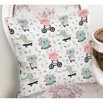 - Print - Realhomes Bisiklet Süren Tavşan Desenli Dijital Baskılı Özel Tasarım Modern Yastık Kırlent Kılıfı Realhomes