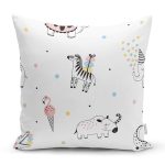 - decorative safari illustration - Realhomes Realhomes Sevimli Hayvan Çizimli Özel Tasarım Dijital Baskılı Modern Yastık Kırlent Kılıfı Realhomes