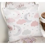 - Print - Realhomes  Realhomes Renkli Ay Bulut Motifli Özel Tasarım Dijital Baskılı Modern Yastık Kırlent Kılıfı Realhomes