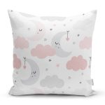 - Print - Realhomes  Realhomes Renkli Ay Bulut Motifli Özel Tasarım Dijital Baskılı Modern Yastık Kırlent Kılıfı Realhomes