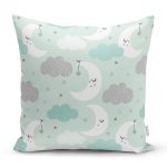 Realhomes Renkli Ay Bulut Motifli Özel Tasarım Dijital Baskılı Modern Yastık Kırlent Kılıfı Realhomes