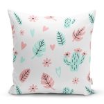 Realhomes Mavi Kaktüs Motifli Özel Tasarım Dijital Baskılı Modern Yastık Kırlent Kılıfı Realhomes