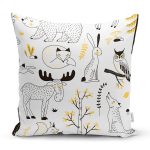 Realhomes Sevimli Hayvanlar Çizimli Özel Tasarım Dijital Baskılı Modern Yastık Kırlent Kılıfı Realhomes