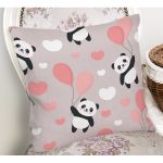 Realhomes Balonlu Panda Tasarımlı Dijital Baskılı Modern Yastık Kırlent Kılıfı Realhomes