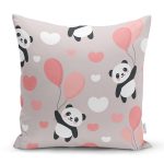 Realhomes Balonlu Panda Tasarımlı Dijital Baskılı Modern Yastık Kırlent Kılıfı Realhomes