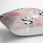 Realhomes Balonlu Panda Tasarımlı Dijital Baskılı Modern Yastık Kırlent Kılıfı Realhomes