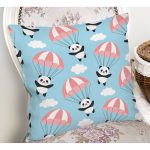 Realhomes Paraşütlü Panda Motifli Özel Tasarım Dijital Baskılı Modern Yastık Kırlent Kılıfı Realhomes