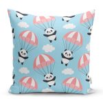 Realhomes Paraşütlü Panda Motifli Özel Tasarım Dijital Baskılı Modern Yastık Kırlent Kılıfı Realhomes