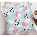 - Print - Realhomes Realhomes Balonlu Panda Tasarımlı Dijital Baskılı Modern Yastık Kırlent Kılıfı Realhomes