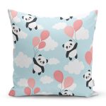 - Print - Realhomes Realhomes Balonlu Panda Tasarımlı Dijital Baskılı Modern Yastık Kırlent Kılıfı Realhomes