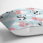 - Print - Realhomes Realhomes Balonlu Panda Tasarımlı Dijital Baskılı Modern Yastık Kırlent Kılıfı Realhomes