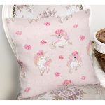 - Print - Realhomes  Realhomes Pembe Zeminde Dişi Unicorn Tasarımlı Dijital Baskılı Modern Yastık Kırlent Kılıfı Realhomes