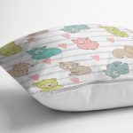 - Rh-K1097-2 - Realhomes Realhomes Gri Çizgi Üzerinde Renkli Ayıcık Özel Tasarım Dijital Baskılı Modern Yastık Kırlent Kılıfı Realhomes