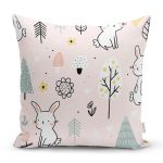 - Seamless vector background with rabbits - Realhomes Realhomes Sevimli Tavşan Çizimli Özel Tasarım Dijital Baskılı Modern Yastık Kırlent Kılıfı Realhomes