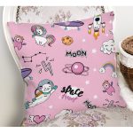 Realhomes Pembe Zeminli Uzay Tasarımlı Dijital Baskılı Modern Yastık Kırlent Kılıfı Realhomes