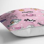 Realhomes Pembe Zeminli Uzay Tasarımlı Dijital Baskılı Modern Yastık Kırlent Kılıfı Realhomes