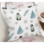 - Rh-K1104-1 - Realhomes Realhomes Sevimli Penguen ve Kar Taneleri Özel Tasarım Dijital Baskılı Modern Yastık Kırlent Kılıfı Realhomes