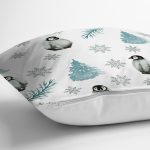 - Rh-K1104-2 - Realhomes Realhomes Sevimli Penguen ve Kar Taneleri Özel Tasarım Dijital Baskılı Modern Yastık Kırlent Kılıfı Realhomes