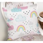 Bebek Desenli Gökkuşağı Ve Bulutlar Dijital Baskılı Özel Tasarım Modern Yastık Kırlent Kılıfı Realhomes
