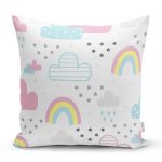 Bebek Desenli Gökkuşağı Ve Bulutlar Dijital Baskılı Özel Tasarım Modern Yastık Kırlent Kılıfı Realhomes