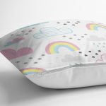 Bebek Desenli Gökkuşağı Ve Bulutlar Dijital Baskılı Özel Tasarım Modern Yastık Kırlent Kılıfı Realhomes